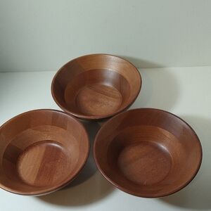 Set of Three Wooden Teak Salad Bowls